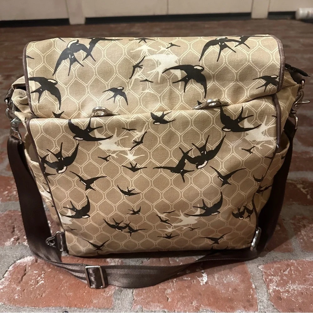 Petunia Pickle Bottom Diaper Bag Coated Canvas Swallow Bird Design One Strap